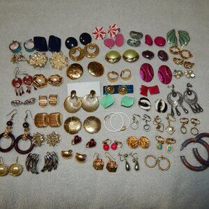 Mixed LOT 50 Pairs Vintage Clip & Pierced Earrings Some Signed Monet Napier